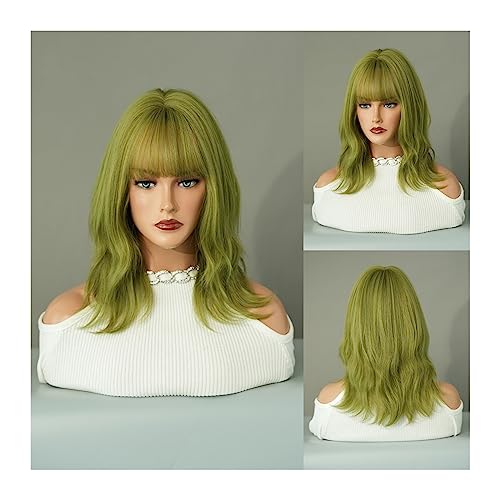 Perruque verte Matcha au style impeccable cheveux synthétiques premium bob ondulé femme