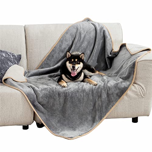 LE SURE wasserdichte Hundedecke Grosse Hunde - 100x120cm Outdoor Hundedecke waschbar, Hundedecke Sofaschutz aus Sherpa Fleece, Katzendecke weich, grau