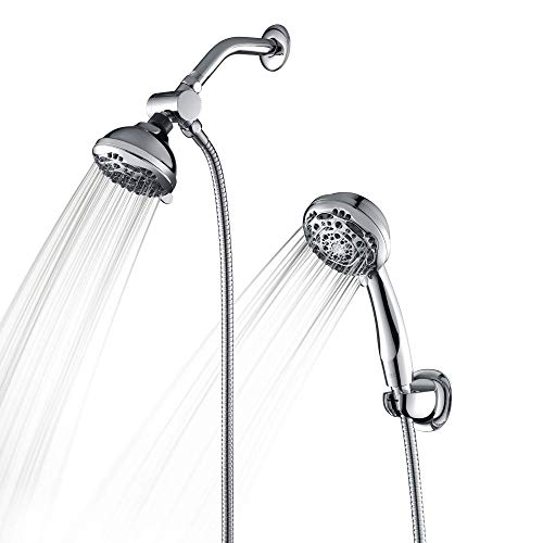 AMAZING FORCE Handheld Shower Head & Rain Shower Head 7 Settingsï¼ŒDual 2 in 1 Shower Head System High Pressure with Stainless Steel Extra Long Shower Hoseï¼ŒRainfall Shower Combo Chrome 1.8 GPM