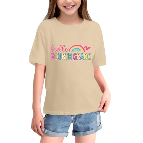 First Day of School Fourth Grade Shirt Girls Boys Funny Back to School T-Shirt Tops with Colorful Letter Print