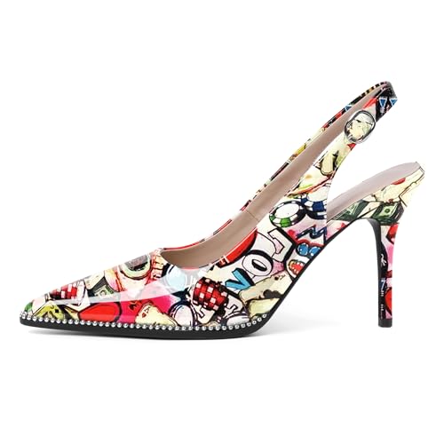 Image of SAMMITOP Women Slingback Heels Stilettos Closed Pointed Toe High Heel Silver Beaded Pumps Comfortable 3.5 Inch High Heels for Women Dressy Shoes
