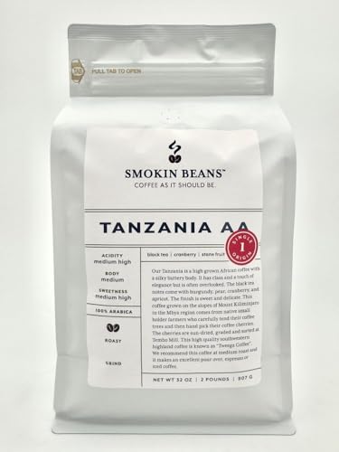 Smokin Beans 2-Pound Africa Tanzania Aa Freshly Roasted Coffee, Washed Processing, Medium Roast, Premium Whole Bean Specialty Coffee