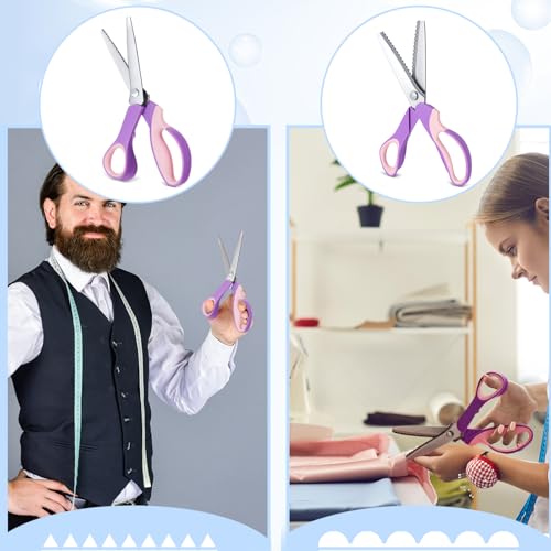 Amylove 2 Pcs Pinking Shears Scissors for Fabric Cutting Scalloped 5mm, Serrated 5mm Felt Craft Scissors Zig Zag Cut Sewing 9.2" Handheld Jagged Dressmaking Supply for Leather Clothing Paper(Purple) by Amylove - Image 5