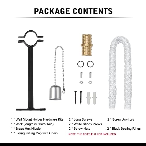 LANMU Wine Bottle Torch Kit, Outdoor Patio Wall Mount Holder with Wick, Porch Whiskey Bottle Hardware Kit, DIY Homemade Decor