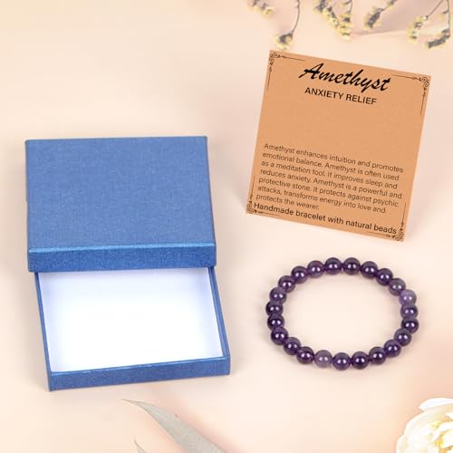 LPBeads Handmade Natural Gemstone Stretch Elastic 8m Amethyst Bracelet Healing Crystal Round Stone Beads Jewelry Gifts for Women Men by LPBeads - Used condition - Image 2
