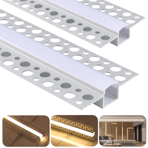 10 Pack Plaster-in LED Channel 6.6FT/2M Recessed Drywall Aluminum Strip Lighting Track with White...