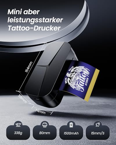 TATTMUSE Mini Tattoo Stencil Drucker für Arme, Schablone Drucker mit 30 Transferpapier (80 x 133mm) ideal für kleine Stencil, Tattoo Maschine Set für Künstler & Anfänger, Kompatibel mit iPhone & iPad