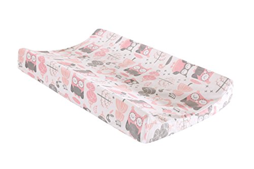 Image of Levtex Baby - Night Owl Pink Diaper Changing Pad Cover - Fits Most Standard Changing Pads - Tossed Owls and Trees - Pink, Grey, White - Nursery Accessories - Plush