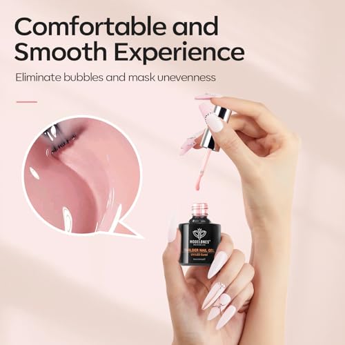 Image of modelones Builder Nail Gel with Gel Top Coat, 8-In-One Nude Pink Builder Acid Free Top Coat for Color Rubber Base Nail Polish Thickening Apex Building Shine Finish, LED Lamp Cured 10ml Home DIY Salon