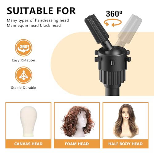 Retbtnm Wig Head Stand 50 Inches, Height Adjustable Tripod Wig Stand, Salon Mannequin Head Stand with Anti-Slip Base for Styling, Wig Display Barber Training, Beauty School (Black)