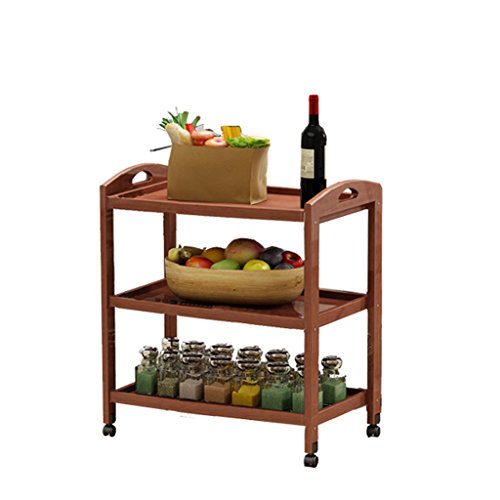 YuanYu Trolley - Mobile Storage Rack Wooden Tool Cart Beauty Salon Trolley Rack Three-layer Brown shelf trolley (Size : 60 * 32 * 73cm)