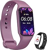 IOWODO Smartwatch Damen Herren Oximeter Herzfrequenz Schlaf Schrittzähler Smartwatch mit Nachrichtenbenachrichtigung, SpO2, Wasserdicht IP68 für Android IOS (Purple)