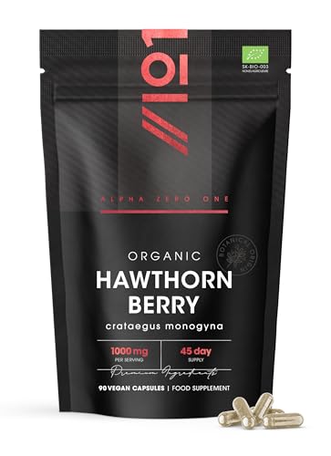 Organic Hawthorn Berry 1000mg High Strength Hawthorn Supplement 90 Vegan Capsules Resealable and Recyclable Pouch by Alpha01