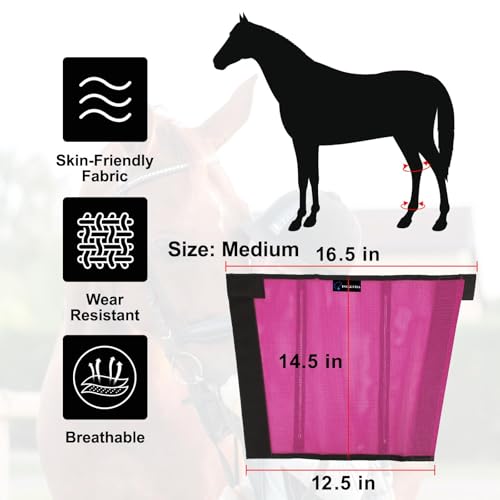 Image of FOXLVDA Pony Fly Boots (Donkey /Mini Horse), Set of 4 - Loose Fitting Design, Breathable, Adjustable & UV Protective with Support Bars for Reduce Stomping & Leg Fatigue, 13hh-14.2hh (Pink, Medium)