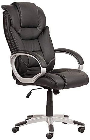 Office Chair Leatherette Ergonomic High Back Cushion Office Chair Executive Revolving Boss Chair (Black)