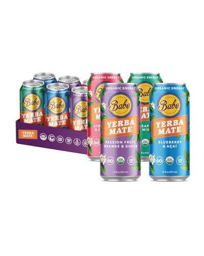 Babe Organic Yerba Mate Energy Drinks | 150mg Plant-Based Caffeine | Natural Yerba Mate Tea with No Crash, No Jitters - Energy Pack (6 x 16oz Cans)