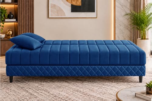 Image of Rosebell Modern 3-Seater Sofa Cum Bed Foldable Velevt Fabric Sofa, Seating, Stylish Design for Living Room, Guest Room & Office-Blue-Color