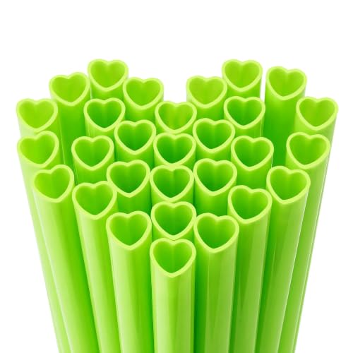 Image of 25pcs Heart Shaped Straws 8mm-Individually Wrapped Disposable Straws(Green)