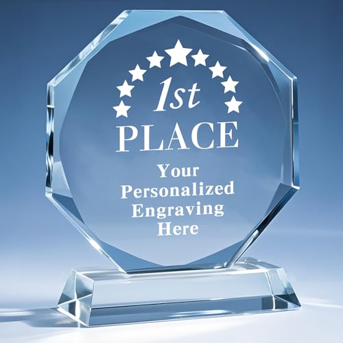 Custom Crystal Trophy Award, Plaques Personalized Engraved, Custom Awards and Trophies with Logo for Employee Recognition,Corporate,Event,Sport, Teacher Employee Appreciation Gifts Bulk (1st Place)