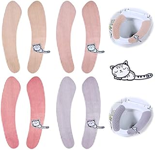 4 Pairs Toilet Seat Covers,Toilet Seat Warmer Covers,Reusable Self-Adhesive Toilet Seat Cushions,Soft Thin Closestool Mat,Washable Bathroom Toilet Warmer Pads Practical for Universal Toilet Seat