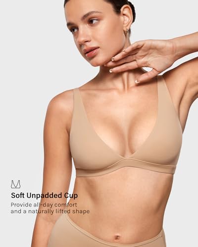 Image of INLYRIC Women's Inbarely Soft Plunge Bralette - Deep V Unlined Triangle No Padding No Underwire Sexy Comfort Sleep Bra