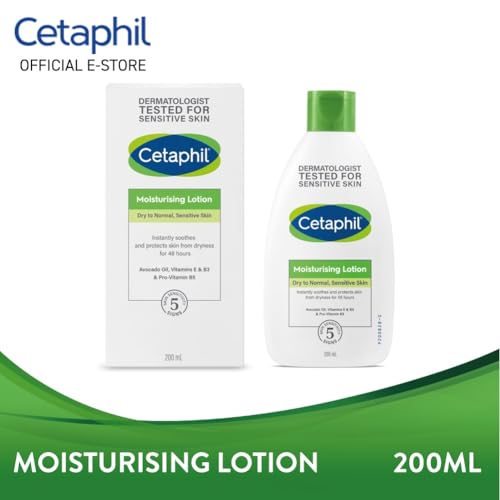 Cetaphil Moisturising Lotion 200ml, Lightweight Non-Greasy Daily Lotion for Normal to Dry Sensitive Skin, Fast-Absorbing Face & Body Hydration, Everyday Bottle for Soft Comfortable Skin