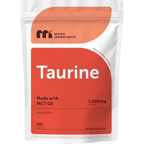 Micro Ingredients Taurine 1,000 mg Per Serving (Free-Form), 400 Softgels | 4+ Month Supply | Formulated with CoQ10 | Made with MCT Oil | Non-GMO, cGMP Manufactured