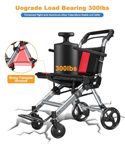Image of Wheelchairs for Adults,Transport Wheelchair Lightweight Foldable Chairs with Handbrakes,Portable Wheelchair Travel Wheel Chairs for Seniors,Walkers for Seniors Support 300lbs(Blue)