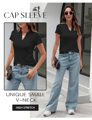 Women's V Neck T-Shirts 2025 Trendy Summer Short Sleeve Casual Tees Slim Fit Basic Tops for Work3