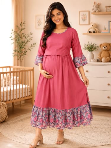 Image of RITIJYA Zipless Feeding Kurta Dress for Women | Maternity Nursing Kurti, No-Zip Easy Access | Extra Pleats Pre to Post Pregnancy | Quick-Dry Fabric | S-4XL