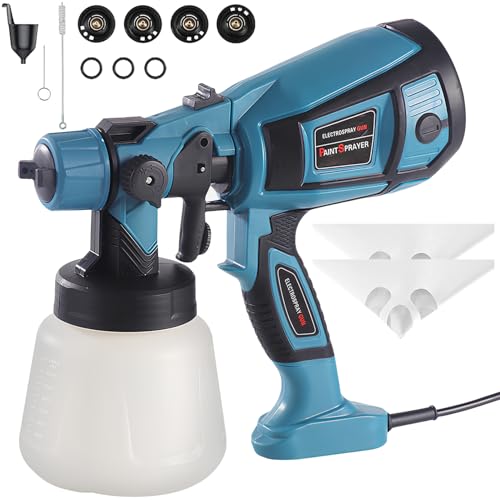 ANTREATU Paint Sprayer for Fences and Sheds 1400ml Fence Paint Sprayer with 4 Nozzles & 3 Patterns 850W Paint Spray Gun for Walls and Ceilings (Blue)