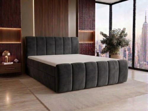 Boxspringbett 180x200 Cloe mit Bettkästen mit Bonell Matratze mit Topper H3 Komplett-Set Doppelbett Polsterbett GRAU Velvet