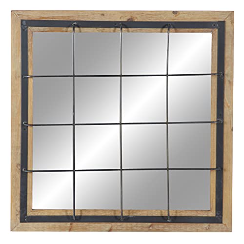Deco 79 Wood Wall Mirror With Grid Frame, 32" X 4" X 32", Brown #TOP6