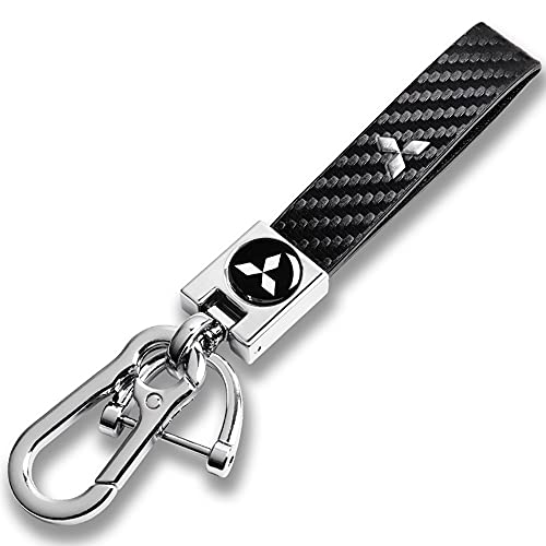 mitsubishi keyring - Q1 TECH, Genuine Leather Key Chain Compatible with Mitsubishi Car Logo Keychain Keyring Family Present, Accessories (Carbon/Black)