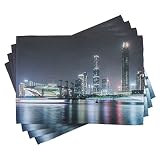 ABAKUHAUS Ville Lot de Sets de Table en 4 pièces, Nightfall Scène de Guangzhou, Tissu Lavable pour Salle à Manger et Cuisine, 30 cm x 45 cm, Multicolore
