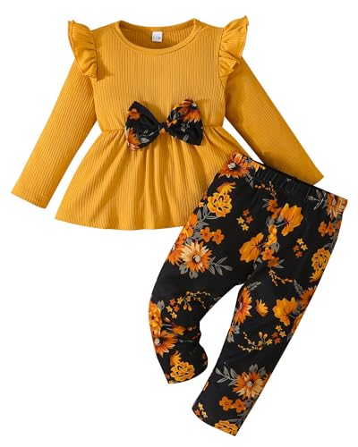 Baby Girl Fall Outfits Ruffle Shirt Pant Set Infant 6-9 Month Girls Clothes