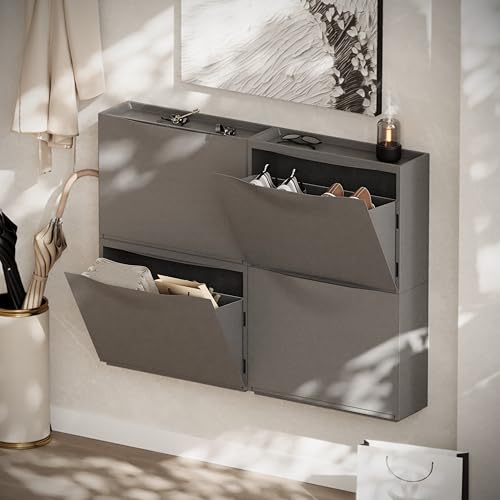 Image of Amazon Basics Stackable Wall Mount Storage Organizer - 4 Tier, Polypropylene Storage for Shoes, Toys, Books, Closet & Entryway, Multi-Purpose (102L x 15.5W x 77H cm), Grey