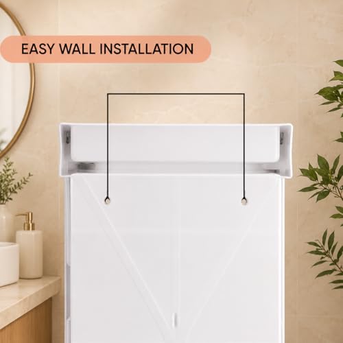 Image of CIPLA PLAST Rich Look Plastic Wall-Mounted Bathroom Mirror Cabinet with Storage Shelves, Single Door, Bathroom Mirror Cabinet with Towel Holder (White)
