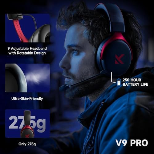 MCHOSE V9 Pro Black Red 7.1 Surround Kablosuz Gaming Kulaklık (HW-V9-4) - Görsel 5