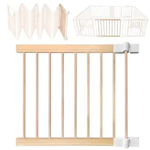 Infant and Toddler Wooden Playpen, Wooden Large Shape and Size Adjustable Play Pen, Playpen with Locking Door and Baby Activity Center (Single Panel with Connectors)