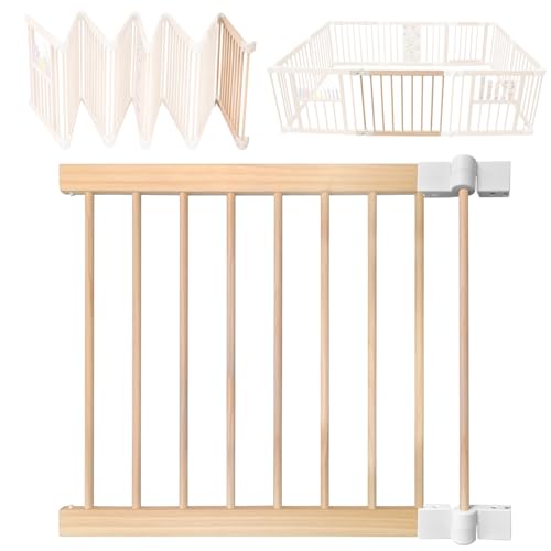 Infant and Toddler Wooden Playpen, Wooden Large Shape and Size Adjustable Play Pen, Playpen with Locking Door and Baby Activity Center (Single Panel with Connectors)