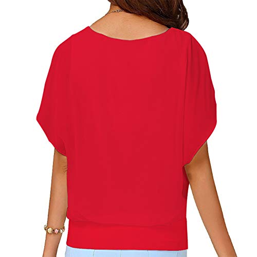 Viishow Women's Loose Casual Short Sleeve Chiffon Top T-Shirt Blouse Bright Red 3X-Large #TOP1
