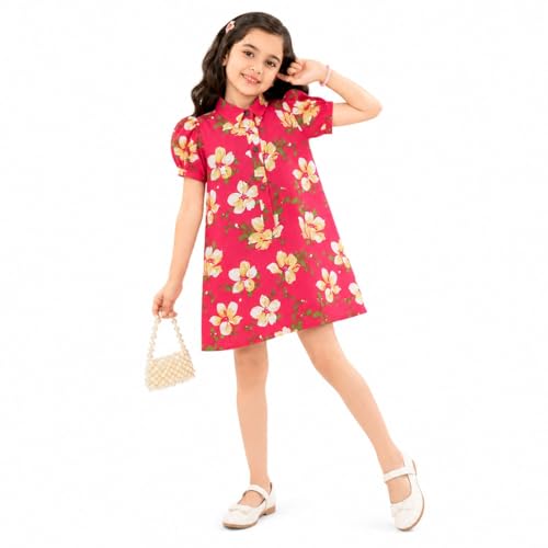 Image of The Magic Wand Printed Dresses for Kids Baby Girls, Fancy Stylish Knee Length One Piece Midi Frocks for Girls, Casual Dress for Summer Season