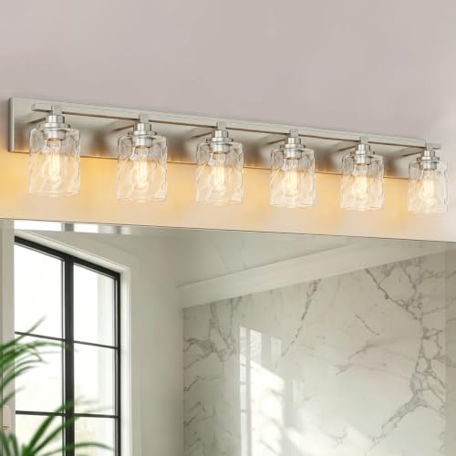Image of Bathroom Light Fixtures,6-Light Brushed Nickel Vanity Lights Over Mirror