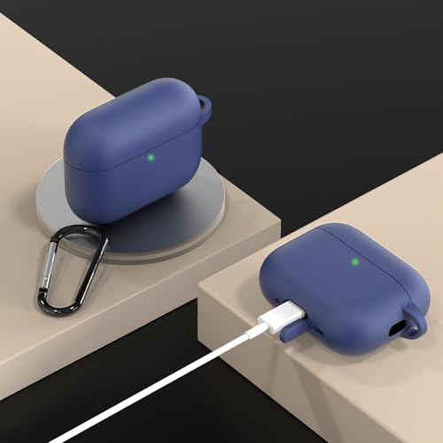 Image of Sounce Earphone Case Cover Compatible with Airpods Pro 3 / 3rd Generation TWS Soft Silicone Skin Case Cover Shock Absorbing Protective Case with Keychain [Front LED Visible] - Blue