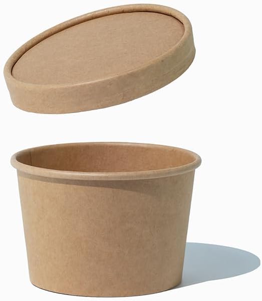UNIQ [250 Count] 8 oz Paper Freezer Containers and Lids - Kraft Paper To Go Cups - Durable Heavy Duty Small Ice Cream Containers! Non-vented Lids Prevent Freezer Burn! Frozen Dessert Supplies