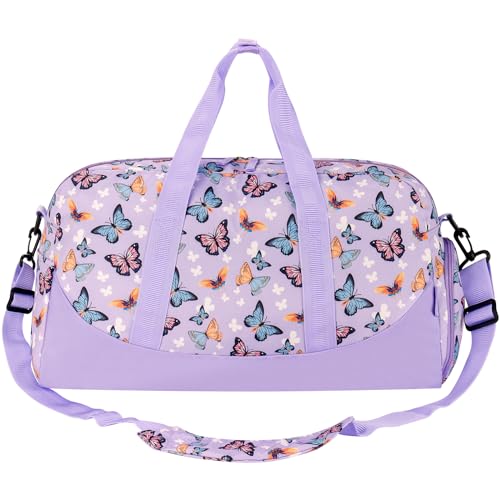 Choco Mocha Kids Duffle Bag Girls Butterfly Duffle Bag for Kids Girls Overnight Bag for Kids Duffel Bags Kids Weekender Bag Girls ages 9-12 Sleepover Bag for Girls Kids Gym Travel Bag 6-8 Gift Violet