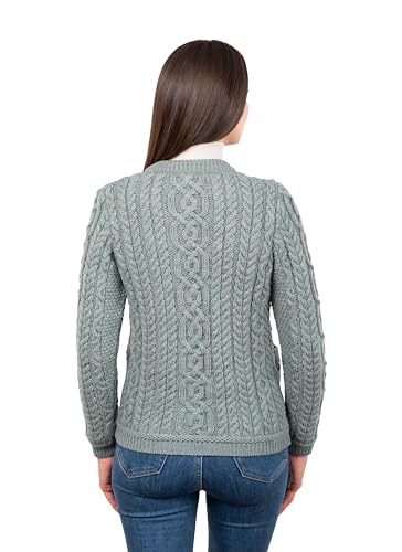 Image of SAOL 100% Merino Wool Ladies Irish Buttons Knit Cardigan Lumber Jacket with Pockets