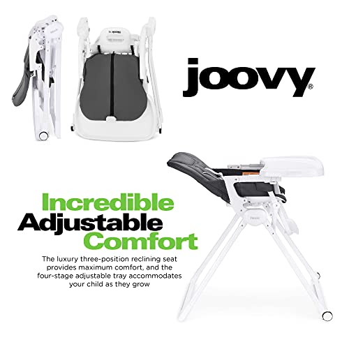 Image of Joovy Nook NB High Chair Featuring Four-Position Adjustable Swing Open Tray, 3-Position Reclining Seat, and Front Wheels for Added Mobility - Folds Down Flat for Easy Storage, Jet