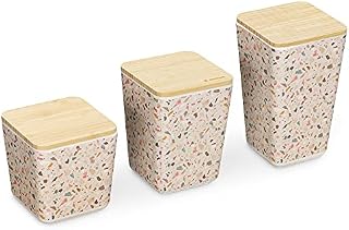 Navaris Bamboo Fibre Storage Containers - Set of 3 Bathroom Storage Organiser Pots - Cosmetic Pad Cotton Buds Wool Pads Holder - Terrazzo Style